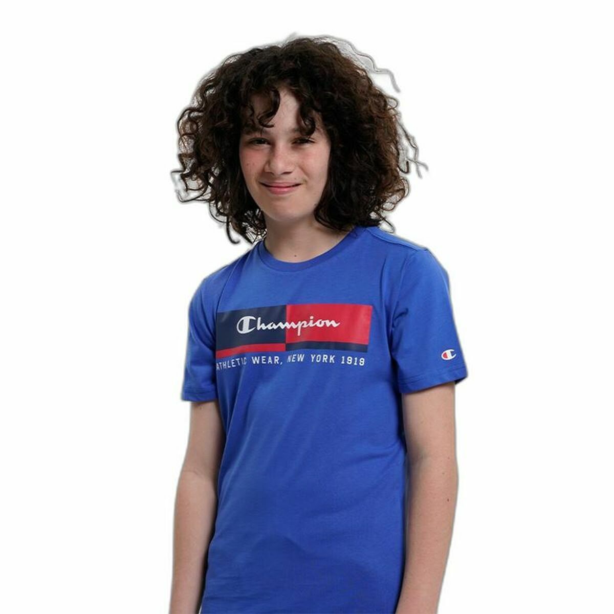 Children’s Short Sleeve T-Shirt Champion Crewneck  Blue 7-8 Years