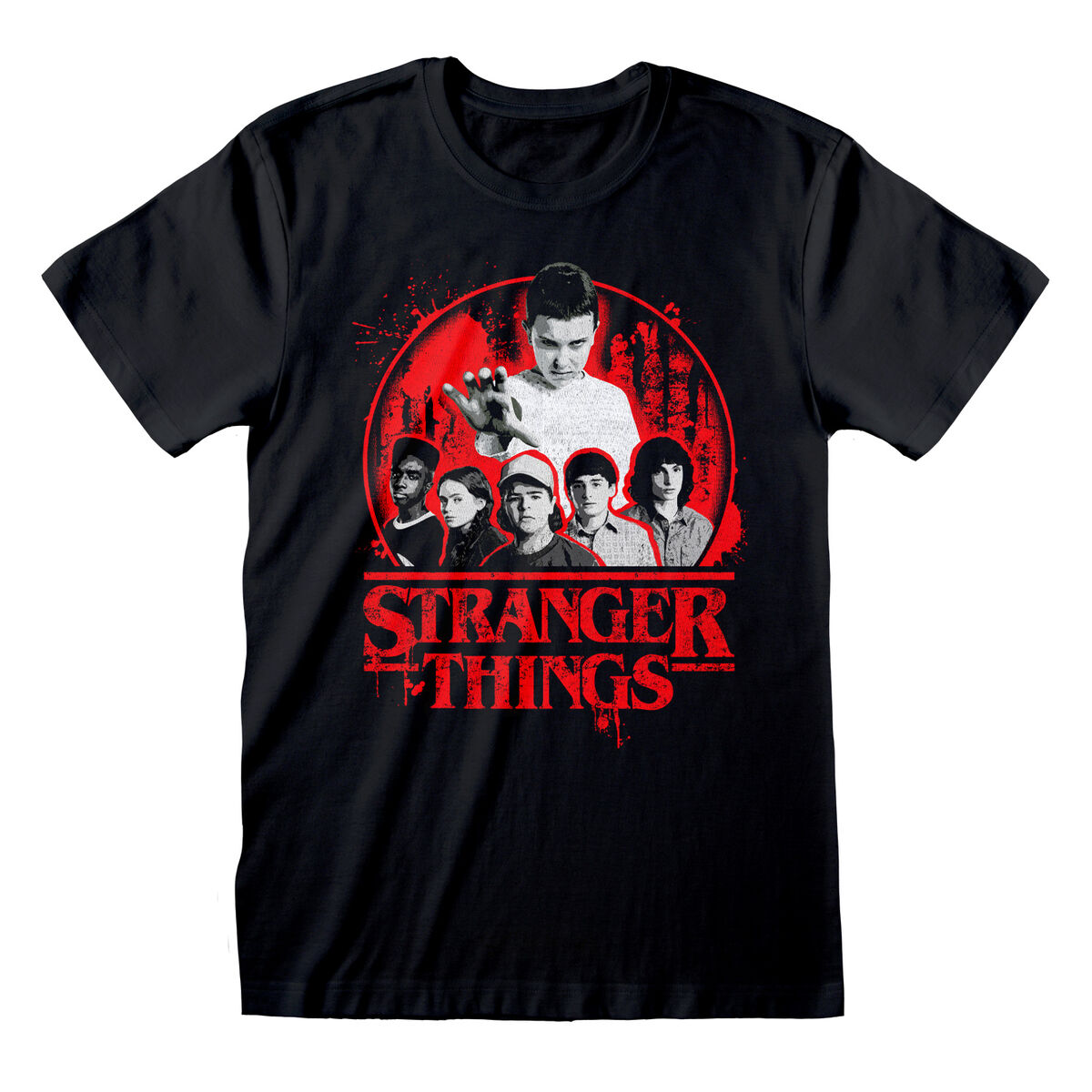 Short Sleeve T-Shirt Stranger Things Circle Logo Black Unisex XL