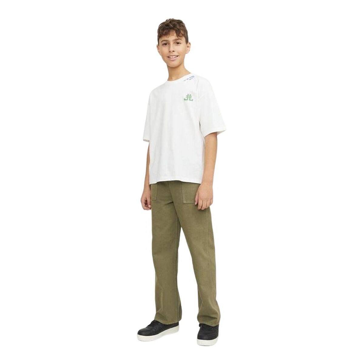 Child's Short Sleeve T-Shirt Jack & Jones Jorcole Back Print White Green 104-110 cm