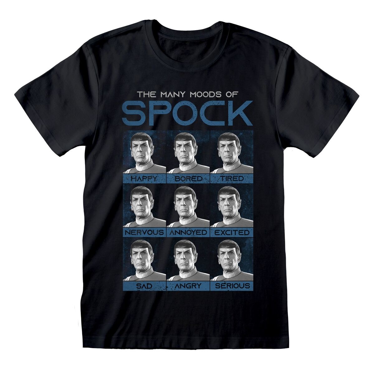 Unisex Short Sleeve T-Shirt Star Trek Many Mood Of Spock Black XL