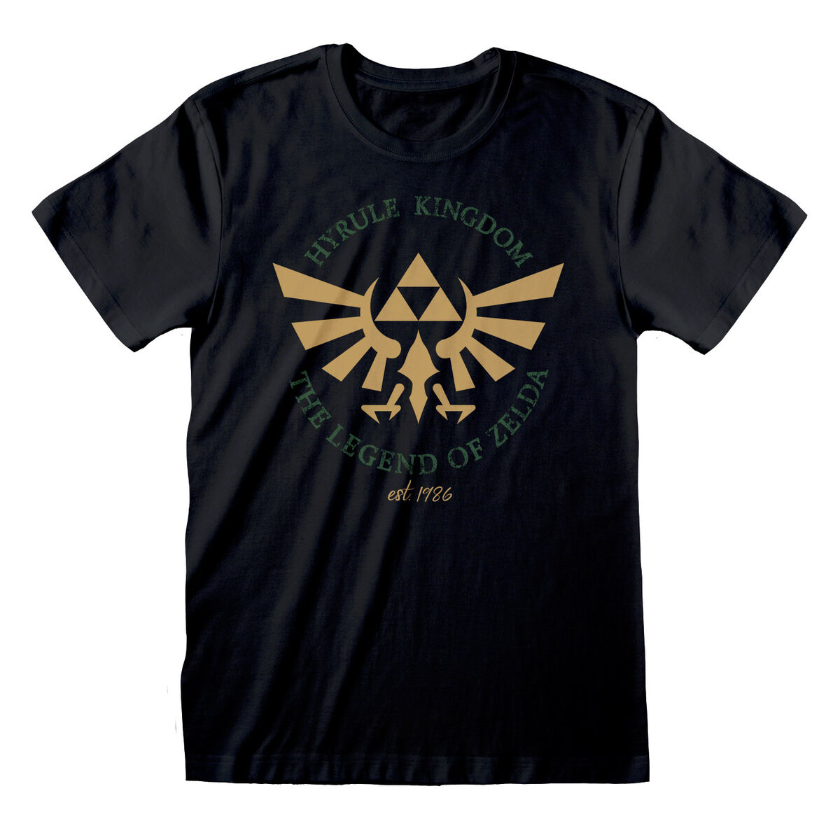 Unisex Short Sleeve T-Shirt The Legend of Zelda Hyrule Kingdom Crest Black XXL
