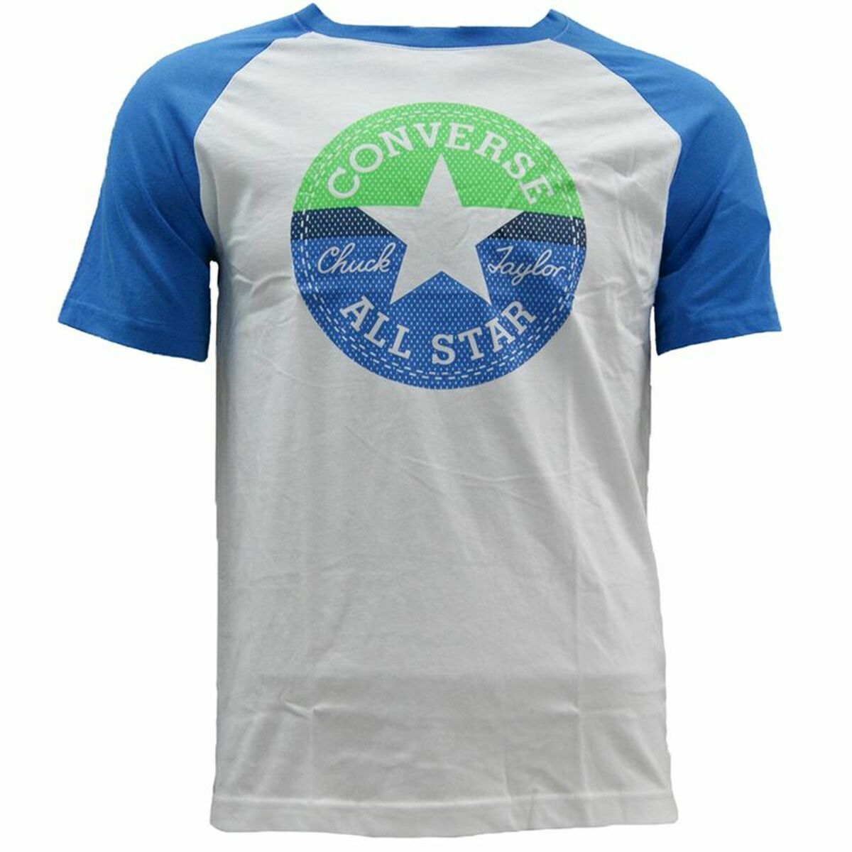Child's Short Sleeve T-Shirt Converse Block Raglan Blue White 6-7 Years